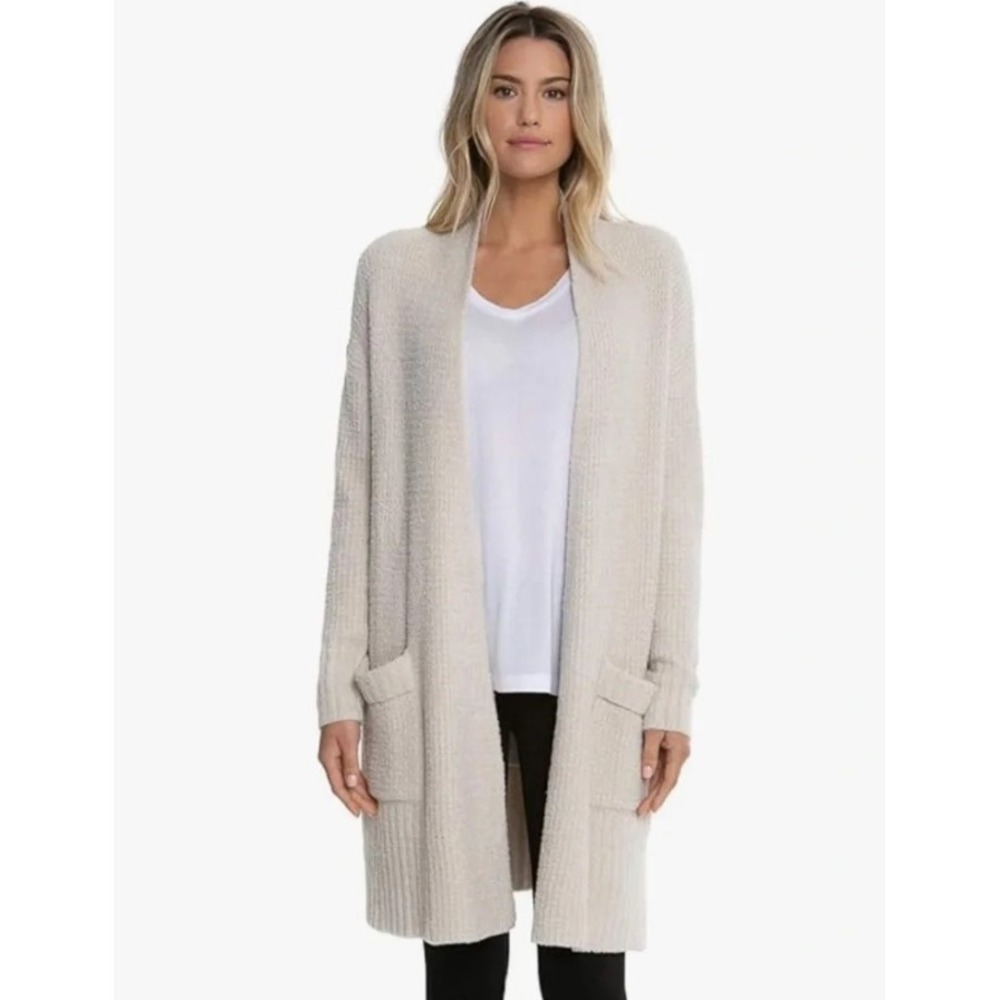 Barefoot Dreams Long Weekend Cardigan Women's XS Bisque Beige Open Cozychic Lite